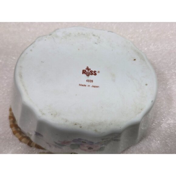 Vintage Russ Porcelain Basket Woven Handle Japan Flowers #4939 Trinket 2-1/4" - Picture 10 of 10